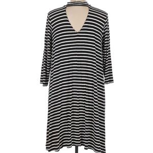Black and White Striped V-Neck Dress with Neck Cut-Out